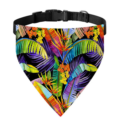 Colorful Leaves Tropical Pattern Print Over The Collar Dog Bandana