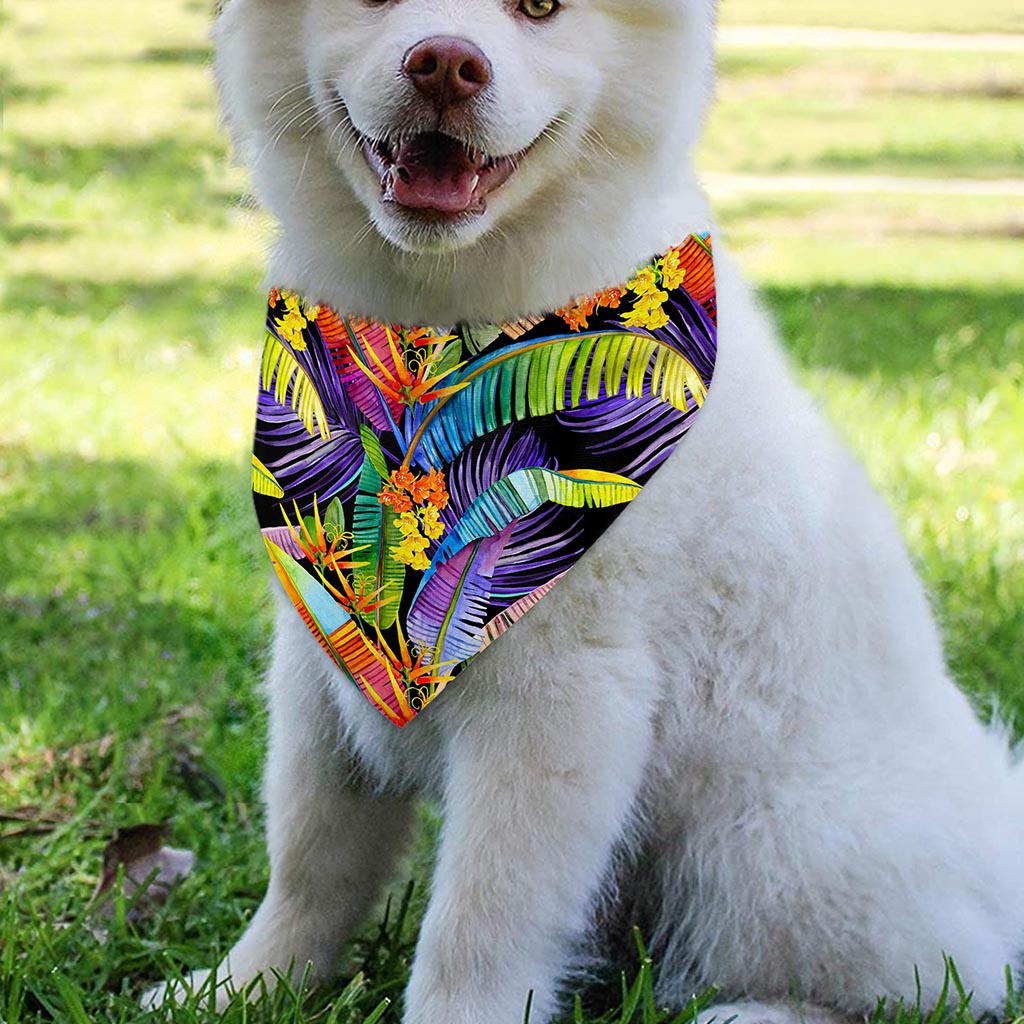 Colorful Leaves Tropical Pattern Print Over The Collar Dog Bandana