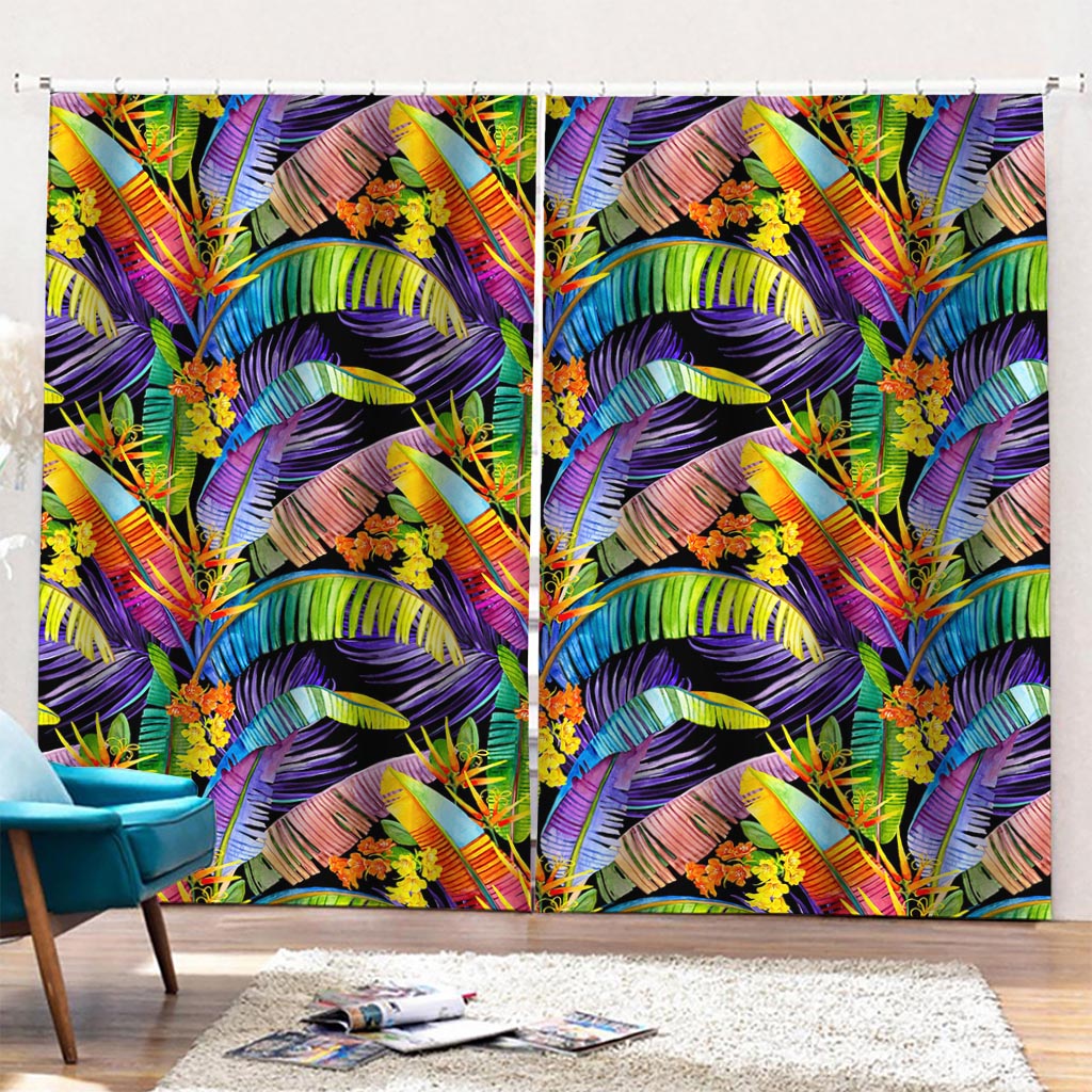 Colorful Leaves Tropical Pattern Print Pencil Pleat Curtains