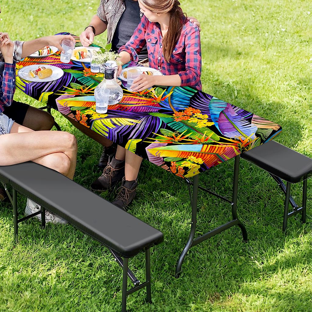 Colorful Leaves Tropical Pattern Print Picnic Table Cover