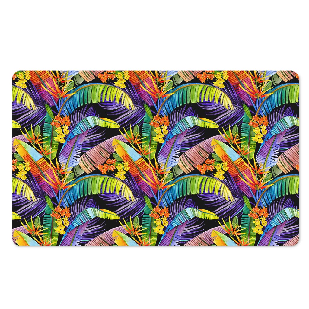 Colorful Leaves Tropical Pattern Print Polyester Doormat