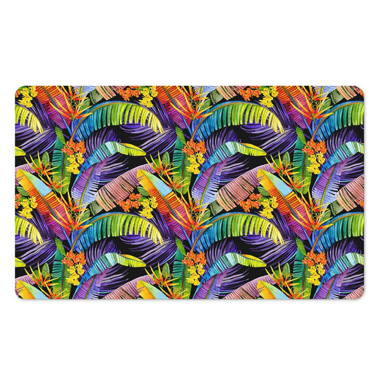 Colorful Leaves Tropical Pattern Print Polyester Doormat