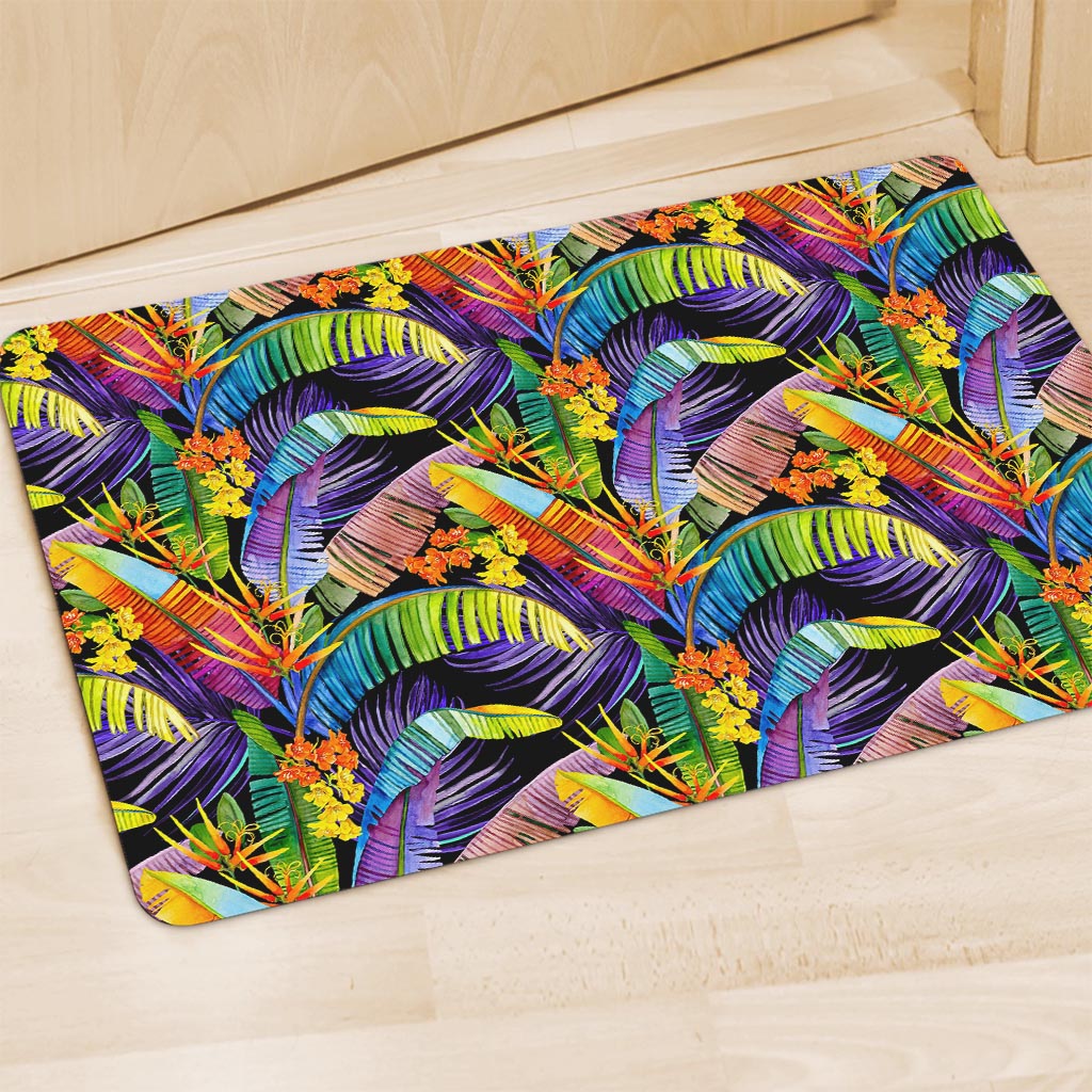 Colorful Leaves Tropical Pattern Print Polyester Doormat