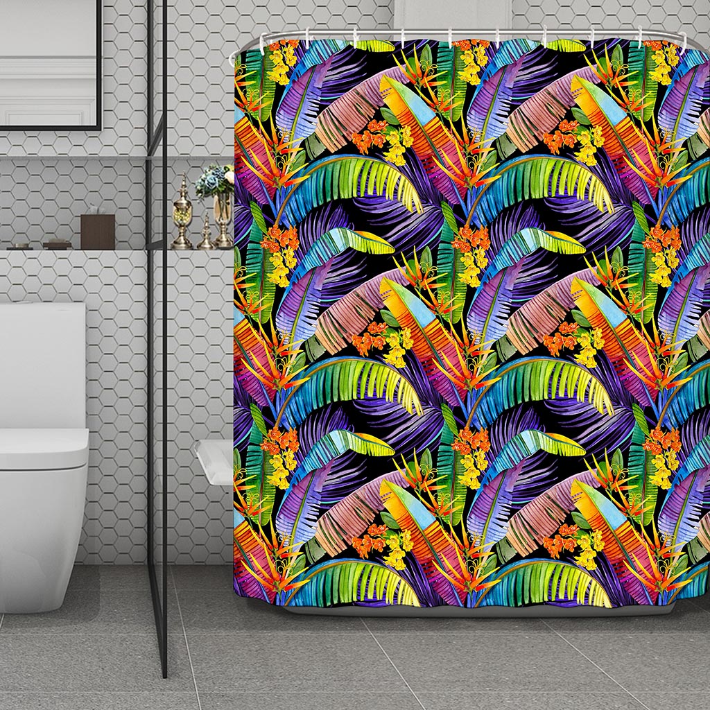 Colorful Leaves Tropical Pattern Print Polyester Shower Curtain