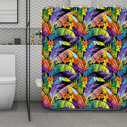 Colorful Leaves Tropical Pattern Print Polyester Shower Curtain