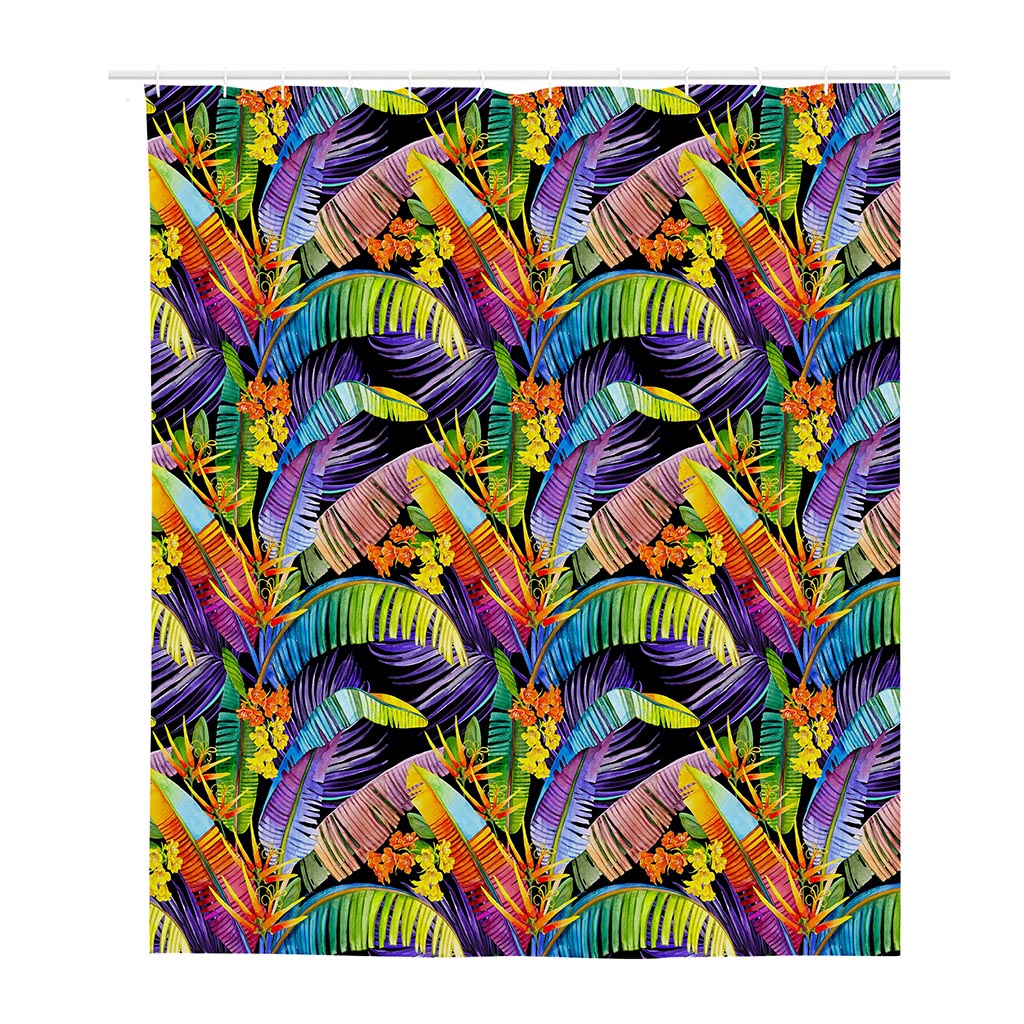 Colorful Leaves Tropical Pattern Print Polyester Shower Curtain