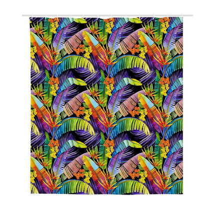 Colorful Leaves Tropical Pattern Print Polyester Shower Curtain