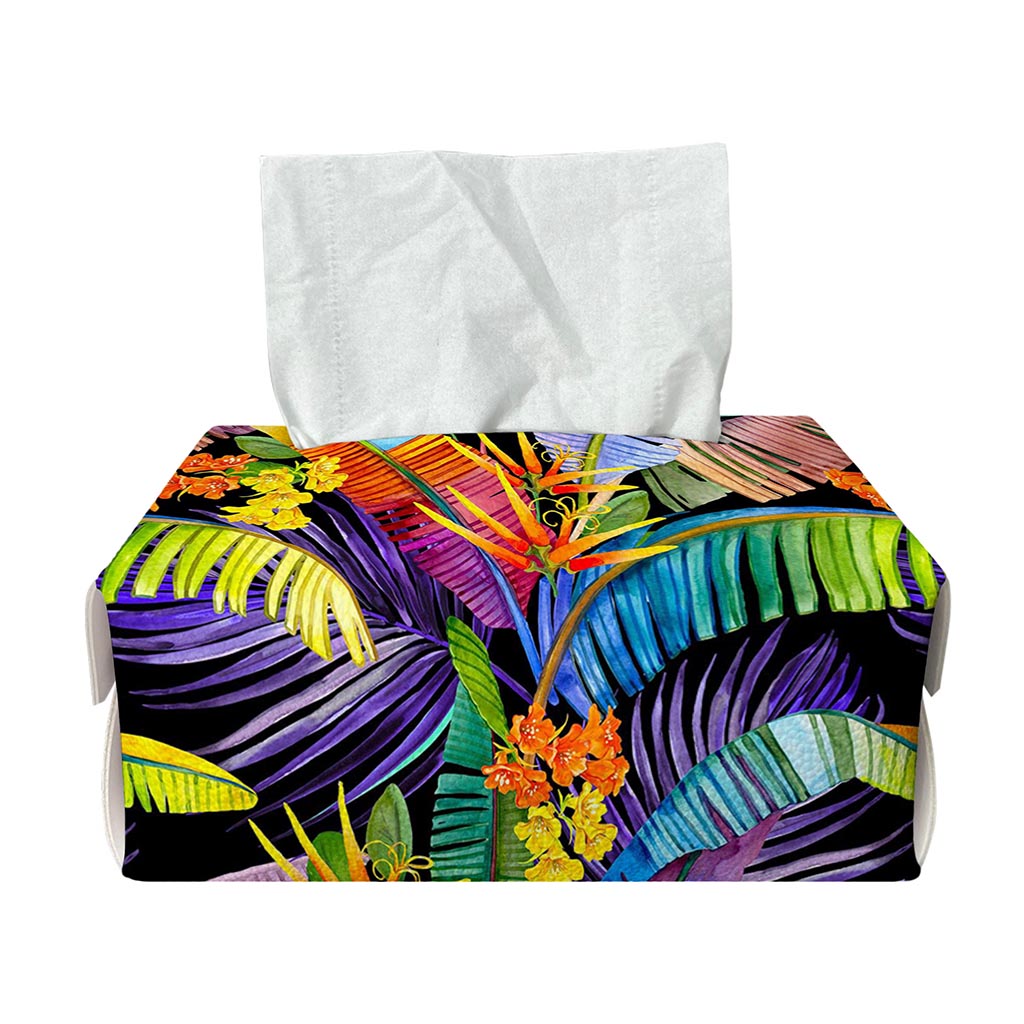 Colorful Leaves Tropical Pattern Print Rectangle Tissue Box Cover