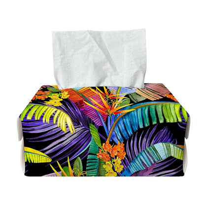 Colorful Leaves Tropical Pattern Print Rectangle Tissue Box Cover