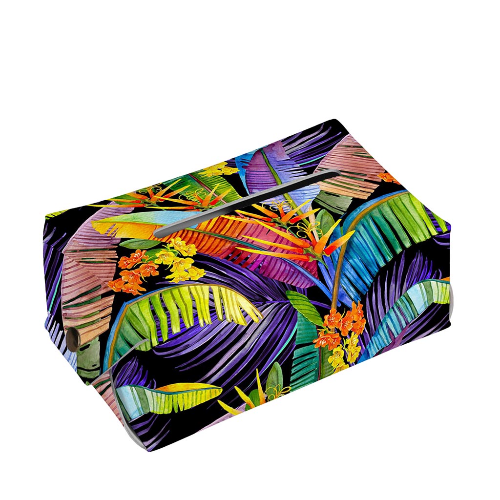 Colorful Leaves Tropical Pattern Print Rectangle Tissue Box Cover