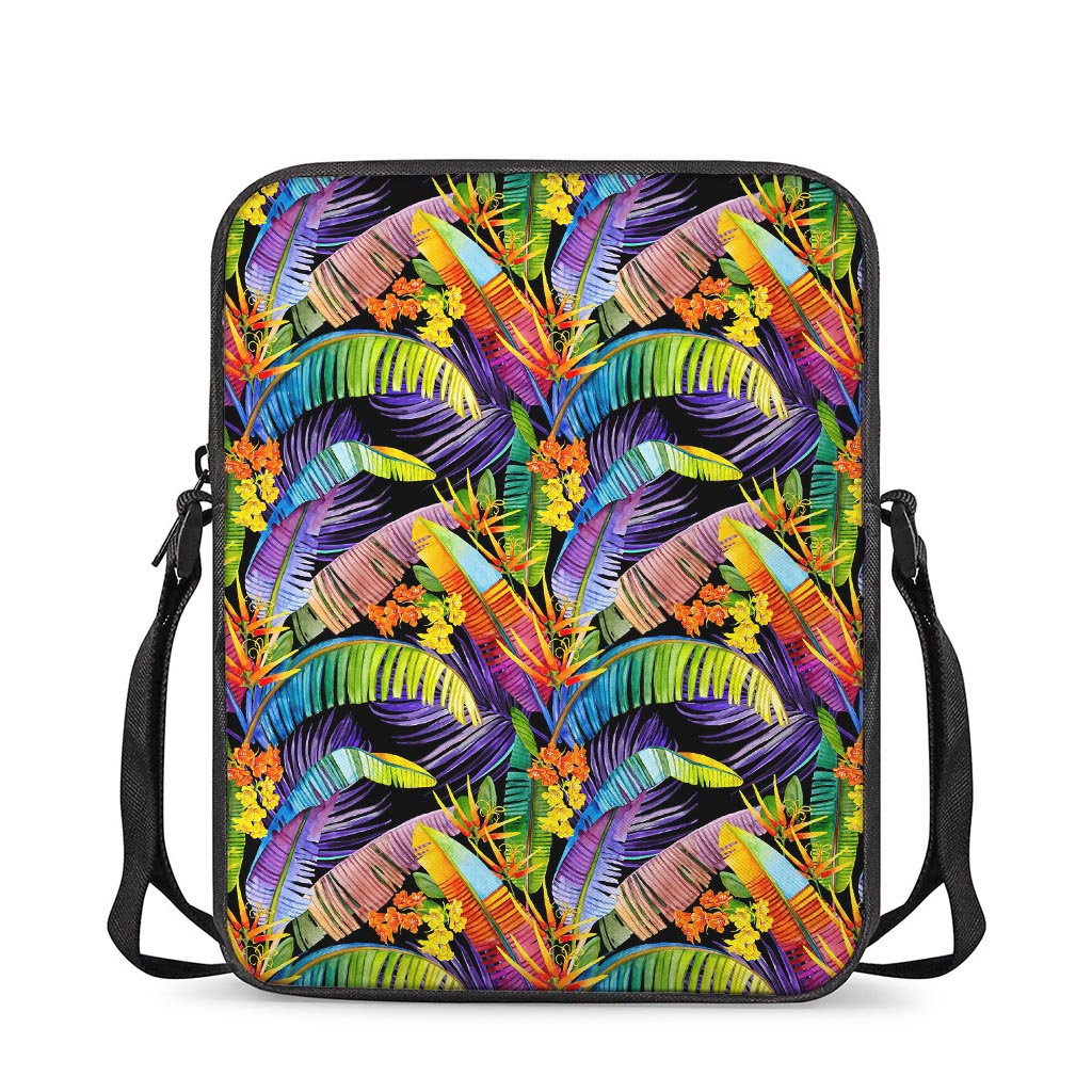 Colorful Leaves Tropical Pattern Print Rectangular Crossbody Bag