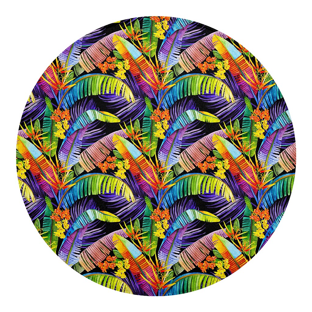Colorful Leaves Tropical Pattern Print Round Blanket