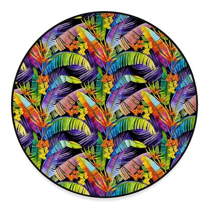 Colorful Leaves Tropical Pattern Print Round Floor Mat