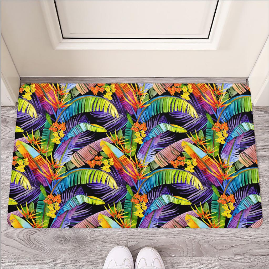 Colorful Leaves Tropical Pattern Print Rubber Doormat