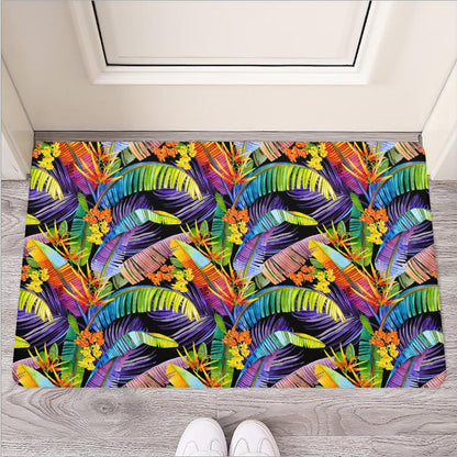 Colorful Leaves Tropical Pattern Print Rubber Doormat