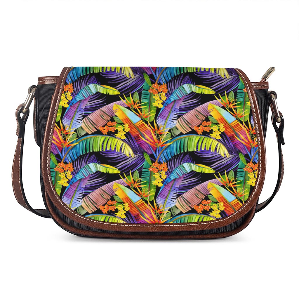 Colorful Leaves Tropical Pattern Print Saddle Bag