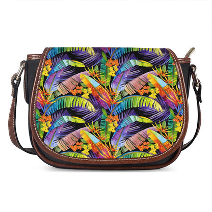 Colorful Leaves Tropical Pattern Print Saddle Bag