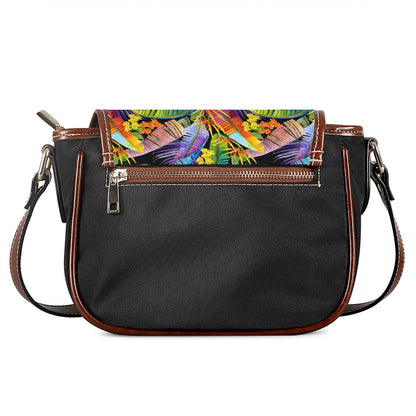 Colorful Leaves Tropical Pattern Print Saddle Bag