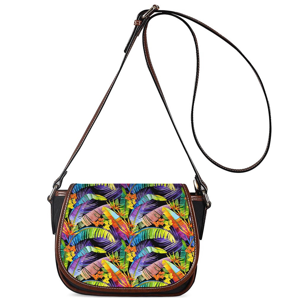 Colorful Leaves Tropical Pattern Print Saddle Bag