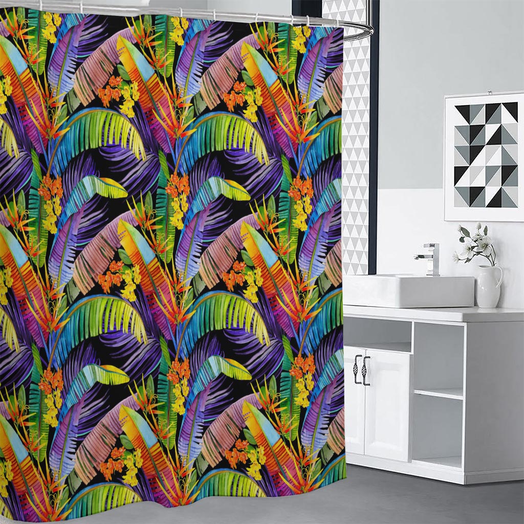 Colorful Leaves Tropical Pattern Print Shower Curtain