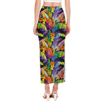 Colorful Leaves Tropical Pattern Print Side Slit Maxi Skirt