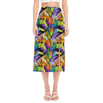 Colorful Leaves Tropical Pattern Print Side Slit Midi Skirt