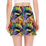 Colorful Leaves Tropical Pattern Print Side Slit Mini Skirt