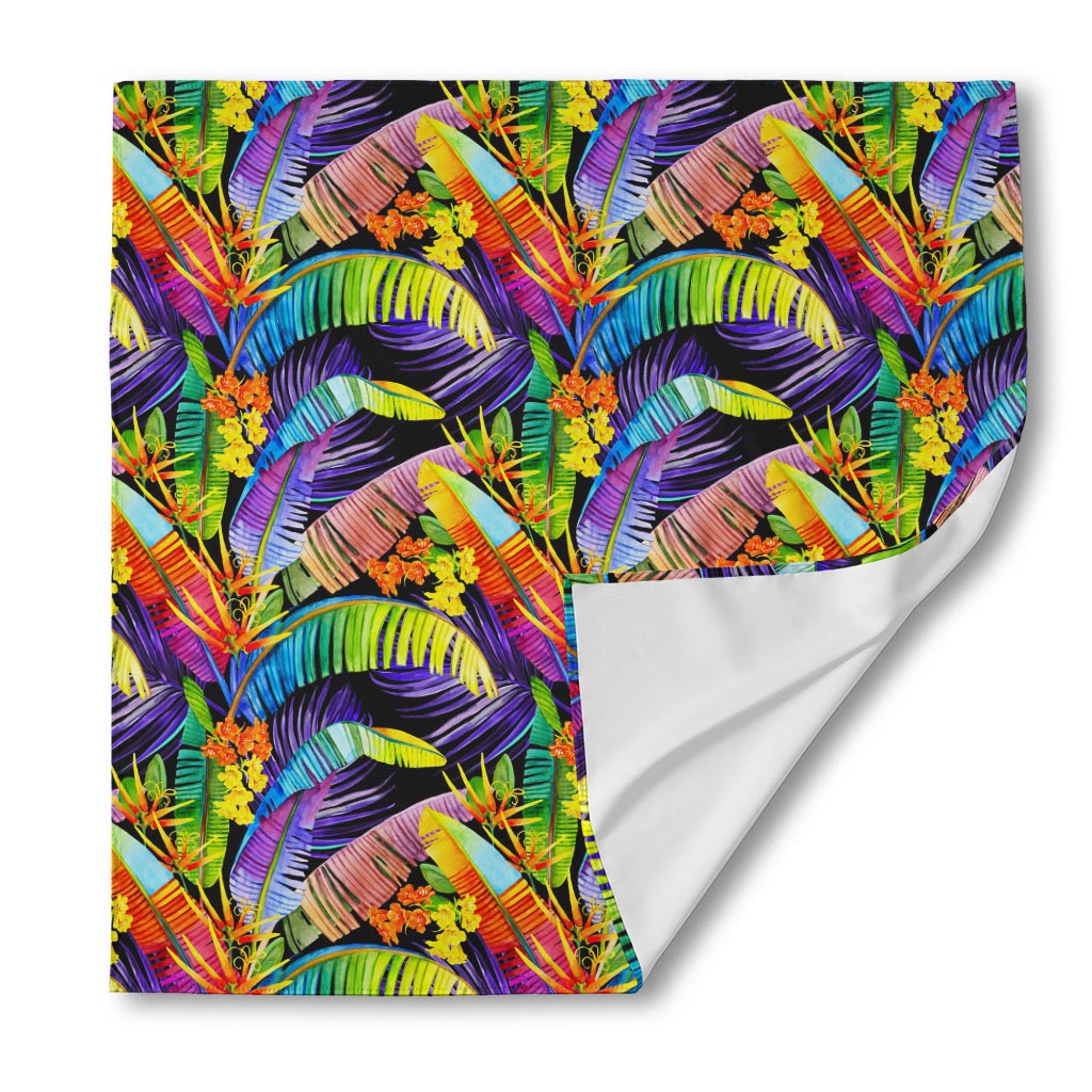 Colorful Leaves Tropical Pattern Print Silk Bandana