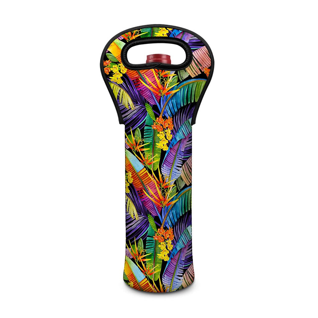 Colorful Leaves Tropical Pattern Print Single Neoprene Wine Tote