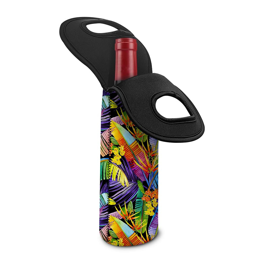 Colorful Leaves Tropical Pattern Print Single Neoprene Wine Tote