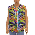 Colorful Leaves Tropical Pattern Print Sleeveless Baseball Jersey