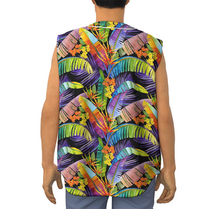 Colorful Leaves Tropical Pattern Print Sleeveless Baseball Jersey