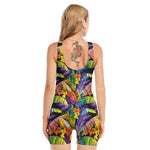 Colorful Leaves Tropical Pattern Print Sleeveless One Piece Swimsuit