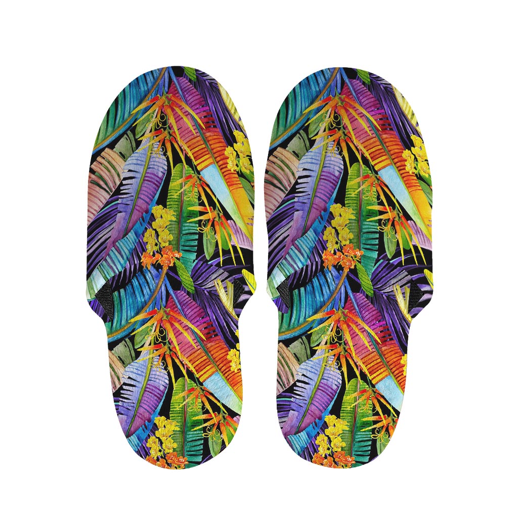 Colorful Leaves Tropical Pattern Print Slippers