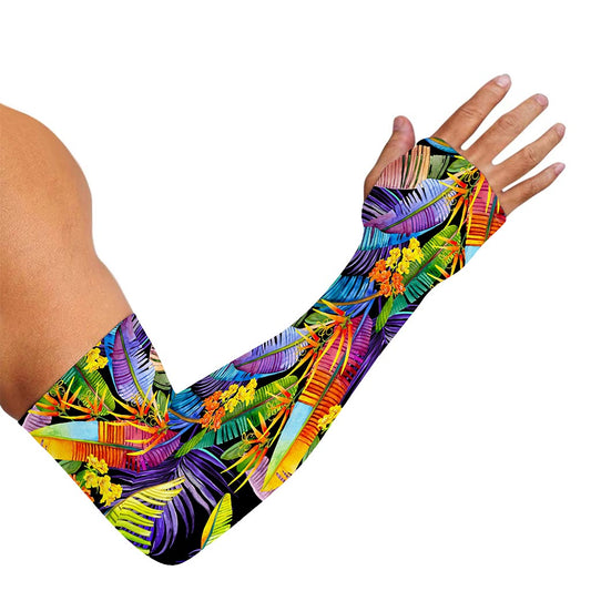 Colorful Leaves Tropical Pattern Print Sun Protection Arm Sleeves