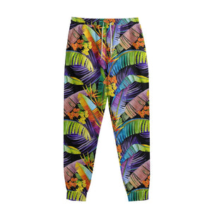 Colorful Leaves Tropical Pattern Print Sweatpants