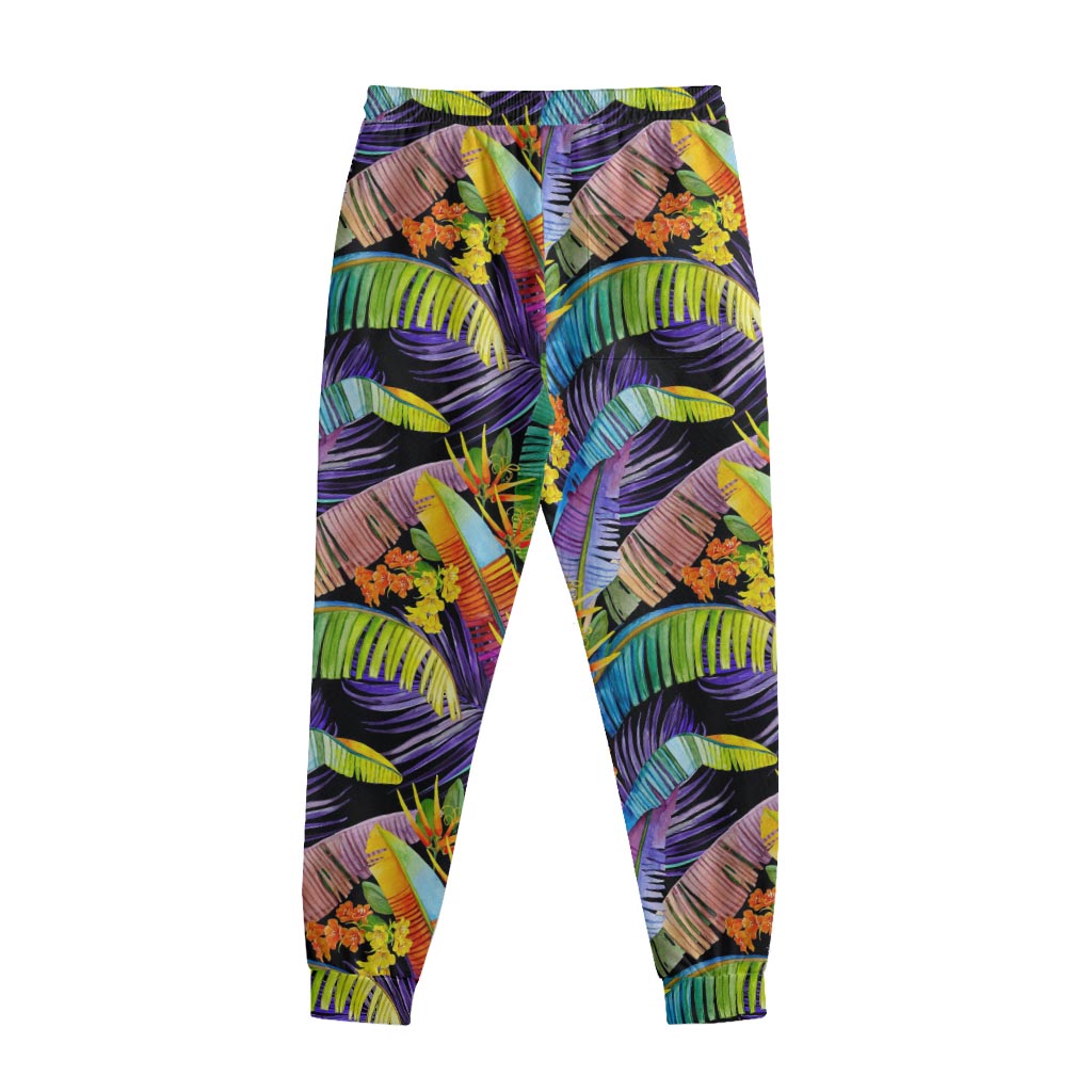 Colorful Leaves Tropical Pattern Print Sweatpants