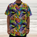 Colorful Leaves Tropical Pattern Print Textured Short Sleeve Shirt