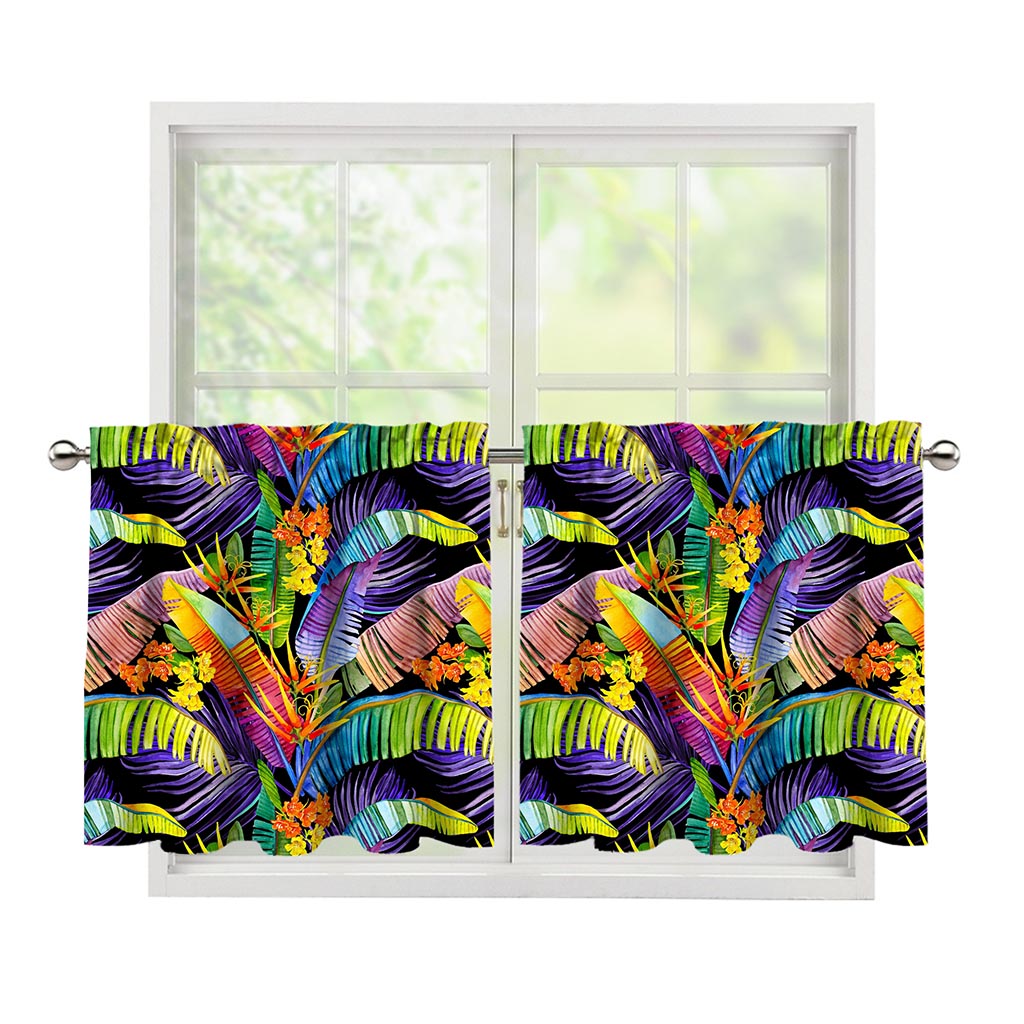 Colorful Leaves Tropical Pattern Print Tier Curtains