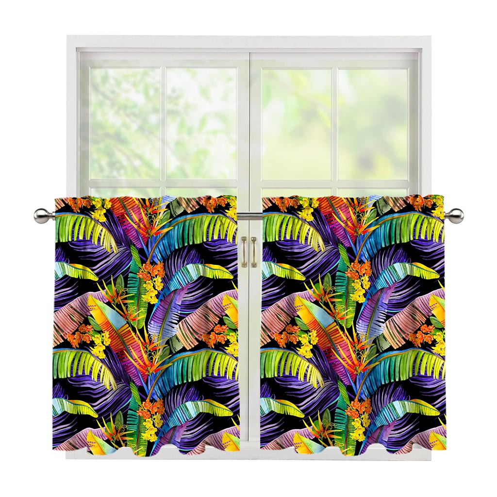 Colorful Leaves Tropical Pattern Print Tier Curtains