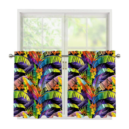 Colorful Leaves Tropical Pattern Print Tier Curtains