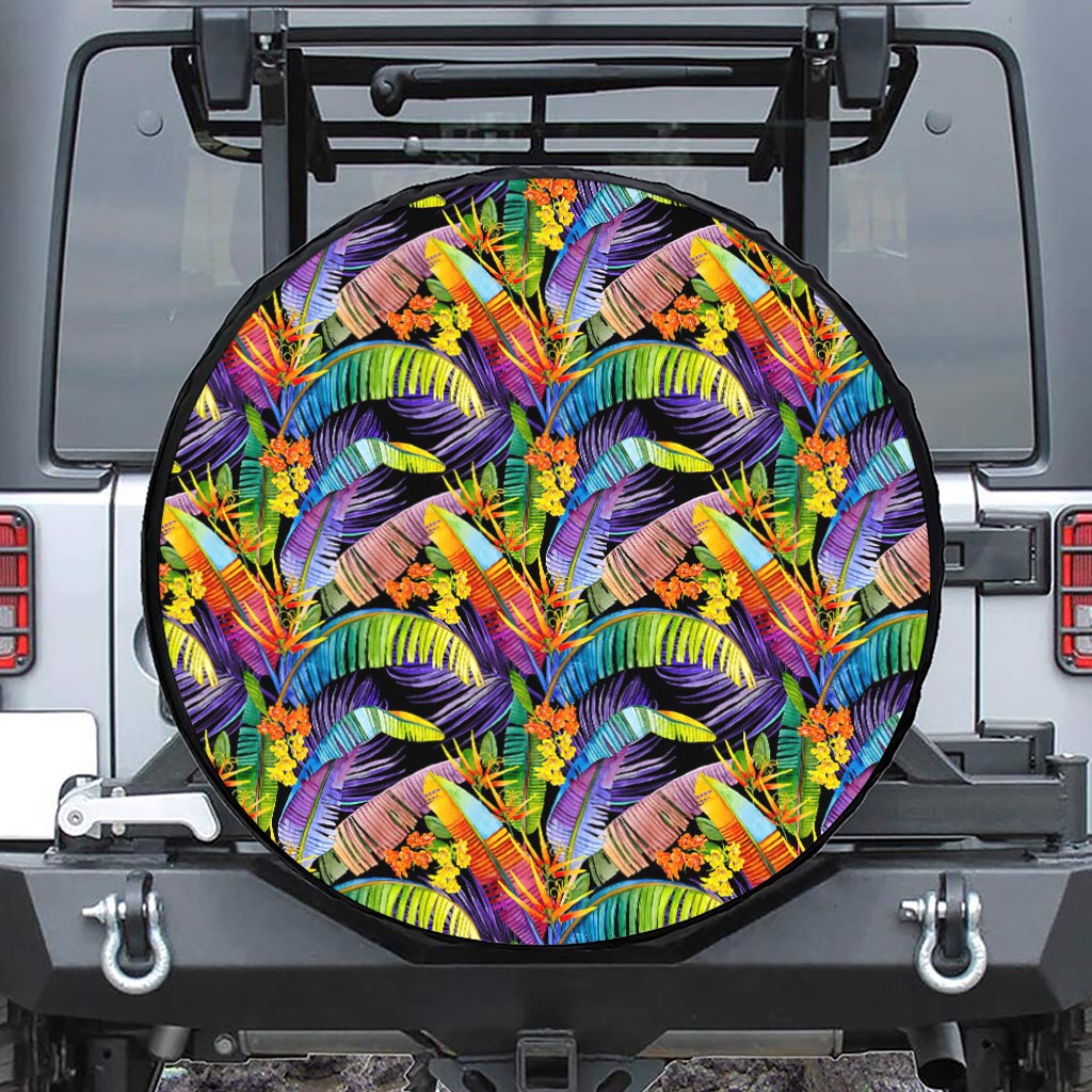 Colorful Leaves Tropical Pattern Print Tire Cover