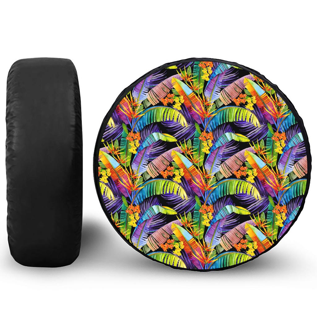 Colorful Leaves Tropical Pattern Print Tire Cover