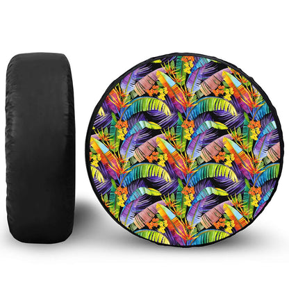 Colorful Leaves Tropical Pattern Print Tire Cover