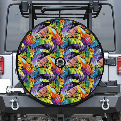 Colorful Leaves Tropical Pattern Print Tire Cover With Camera Hole