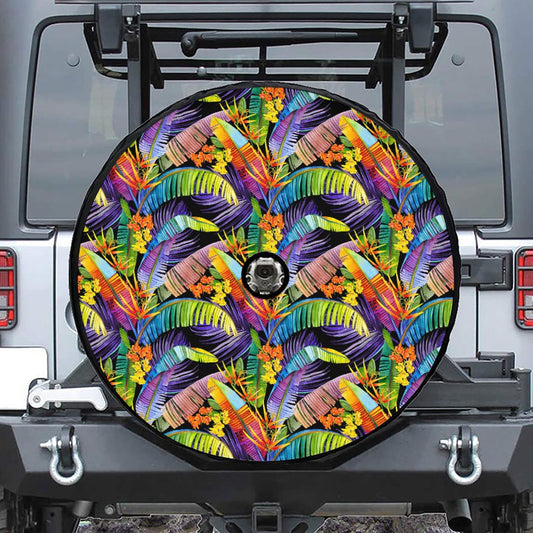 Colorful Leaves Tropical Pattern Print Tire Cover With Camera Hole