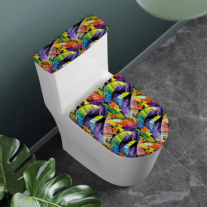 Colorful Leaves Tropical Pattern Print Toilet Lid And Tank Cover Set
