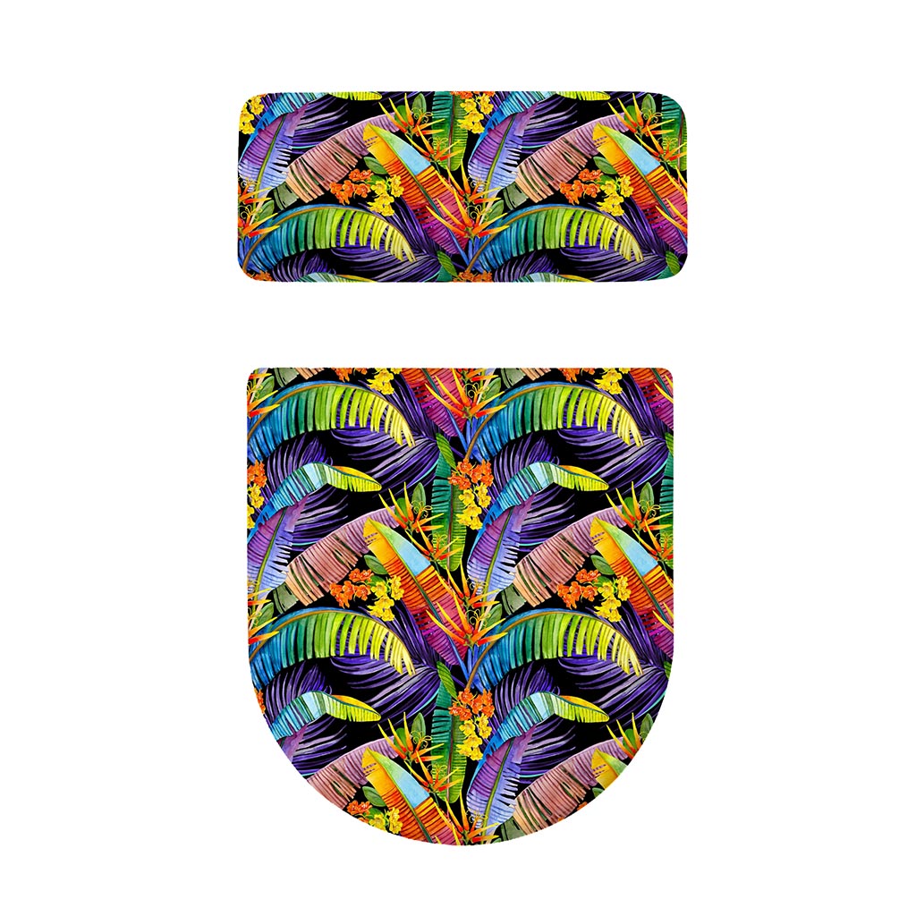 Colorful Leaves Tropical Pattern Print Toilet Lid And Tank Cover Set