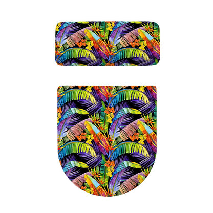 Colorful Leaves Tropical Pattern Print Toilet Lid And Tank Cover Set