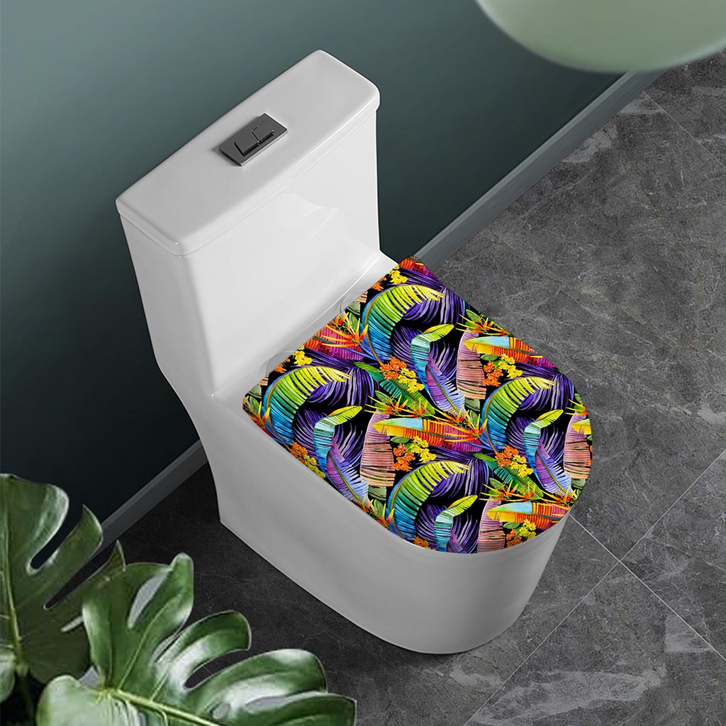Colorful Leaves Tropical Pattern Print Toilet Lid Cover